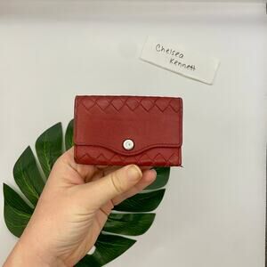 Bottega Veneta Woven Leather 4 Key Holder Wallet Keychain Intrecciato Red